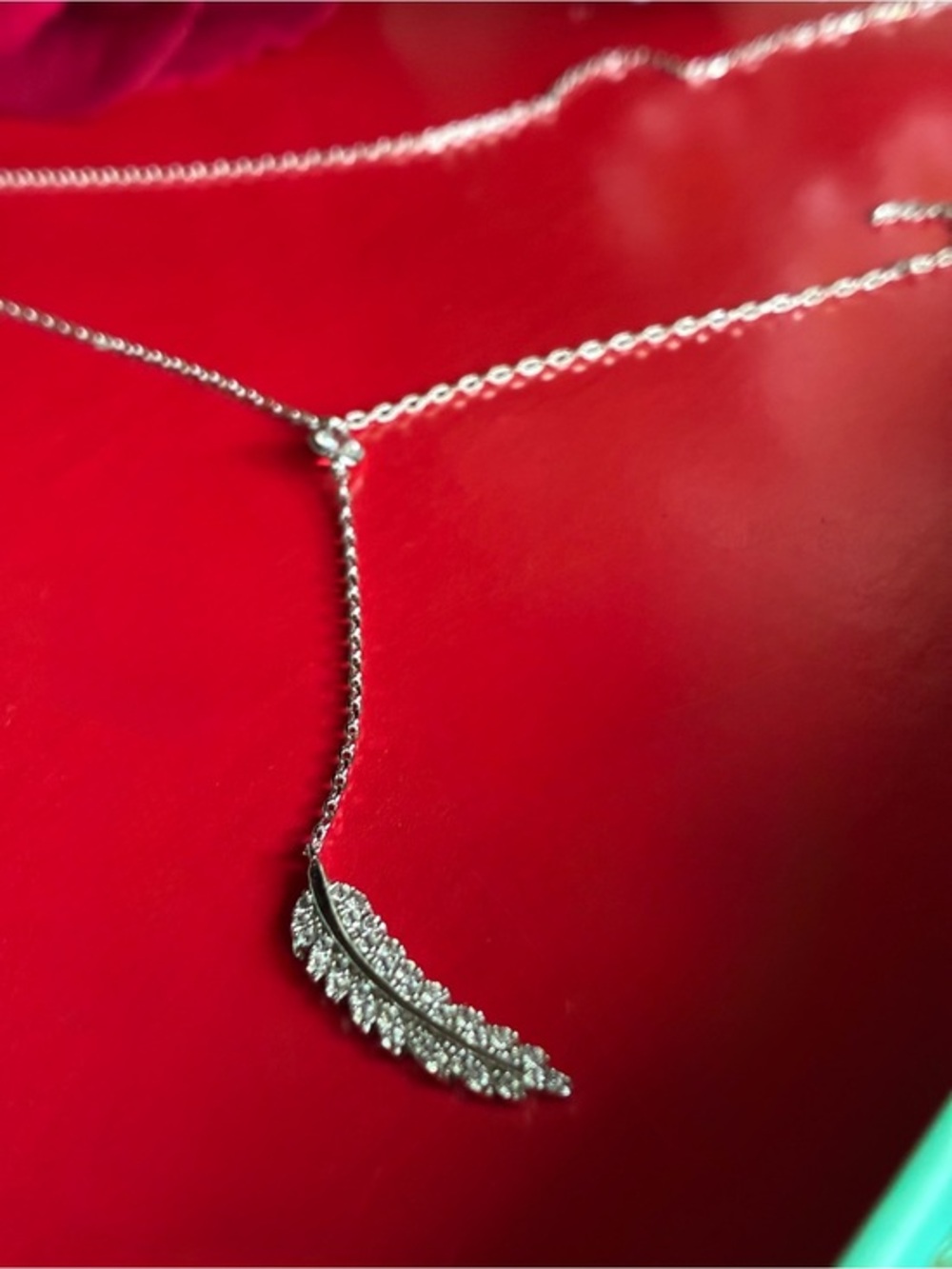 925 Silver Feather Drop Necklace - Women Jewelry 16” adjustable
